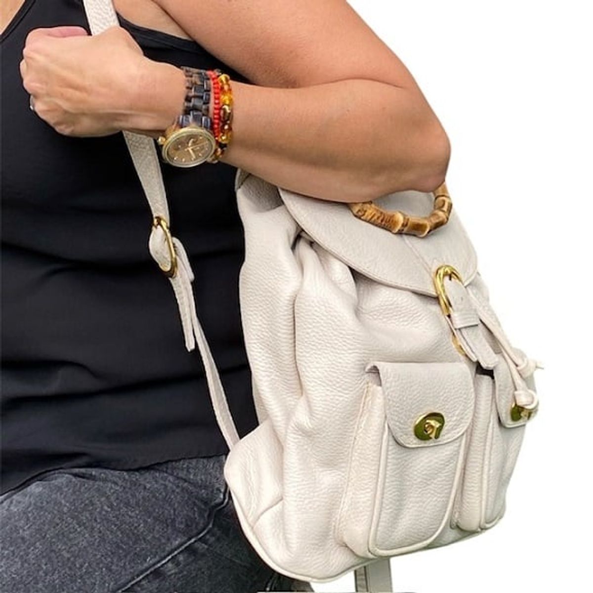 PIERA MARASSI - Cartera Mochila Bambo Cuero natural Piera Marassi