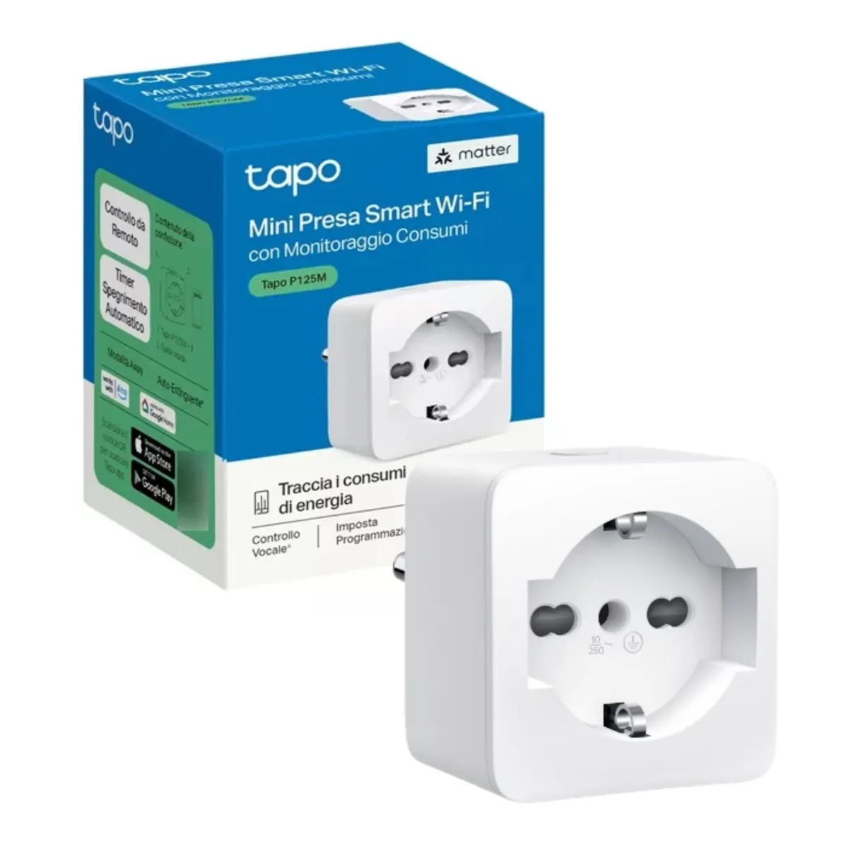 TP LINK - Mini Enchufe inteligente Tapo Wi-Fi 2300W Alexa Google Homekit Matter