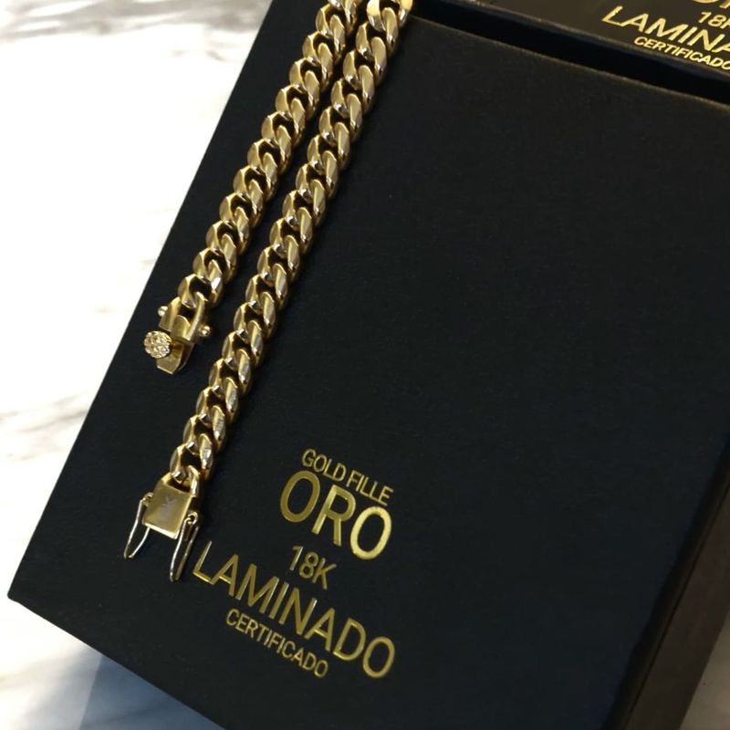 GENERICO - Pulsera ORO LAMINADO 18K Tejido CUBANA Con BROCHE CAJÓN_.