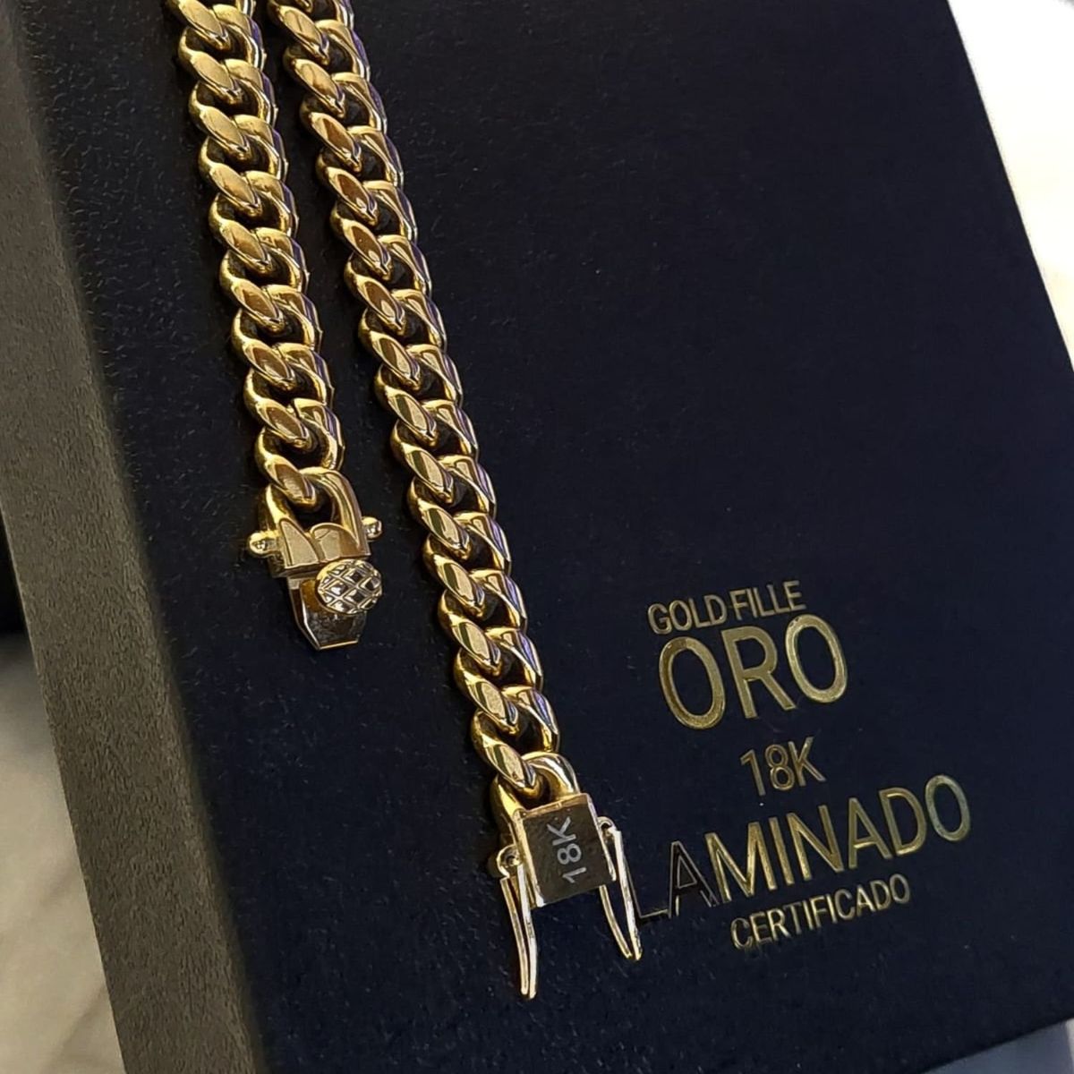 GENERICO - Pulsera ORO LAMINADO 18K Tejido CUBANA Con BROCHE CAJÓN_.