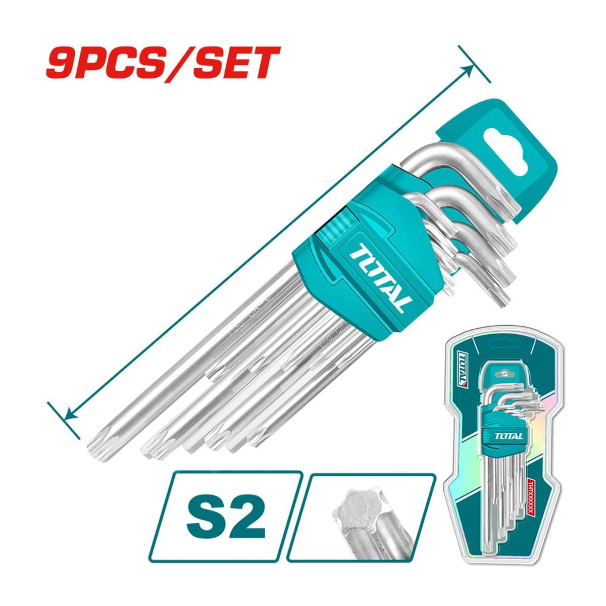 TOTAL TOOLS - Set llaves estrella T10-T50 largas 9pzas TOTAL