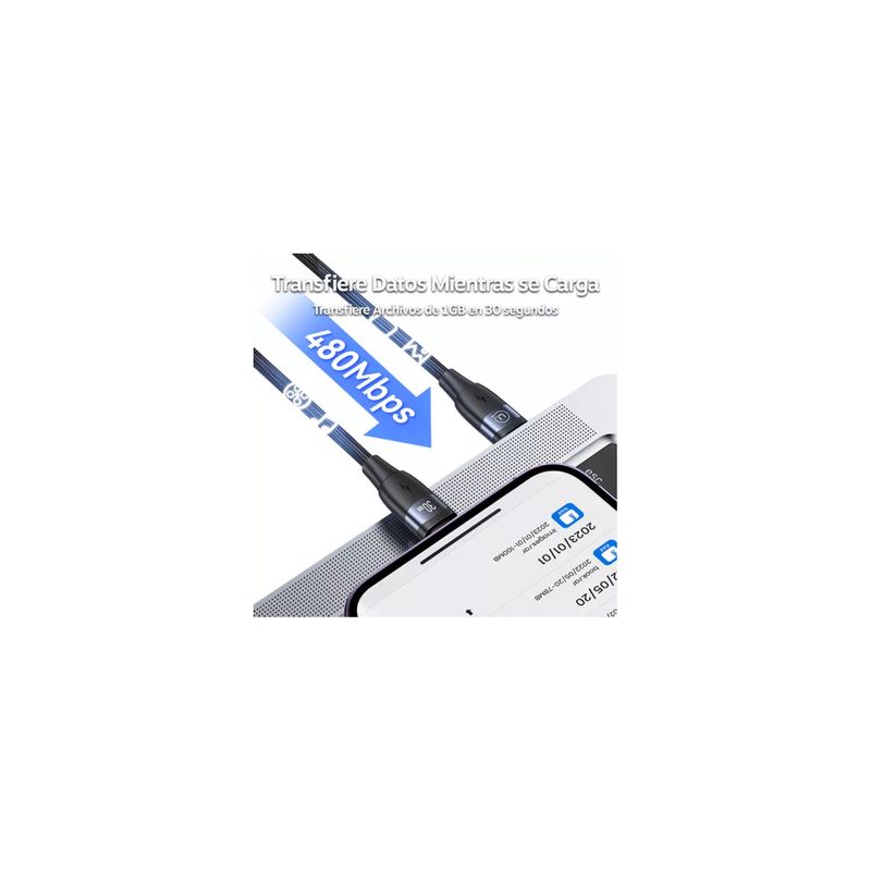 USAMS - Cable Para iPhone Tipo C Usams SJ634 30 W Carga Rapida 1,2m Negro