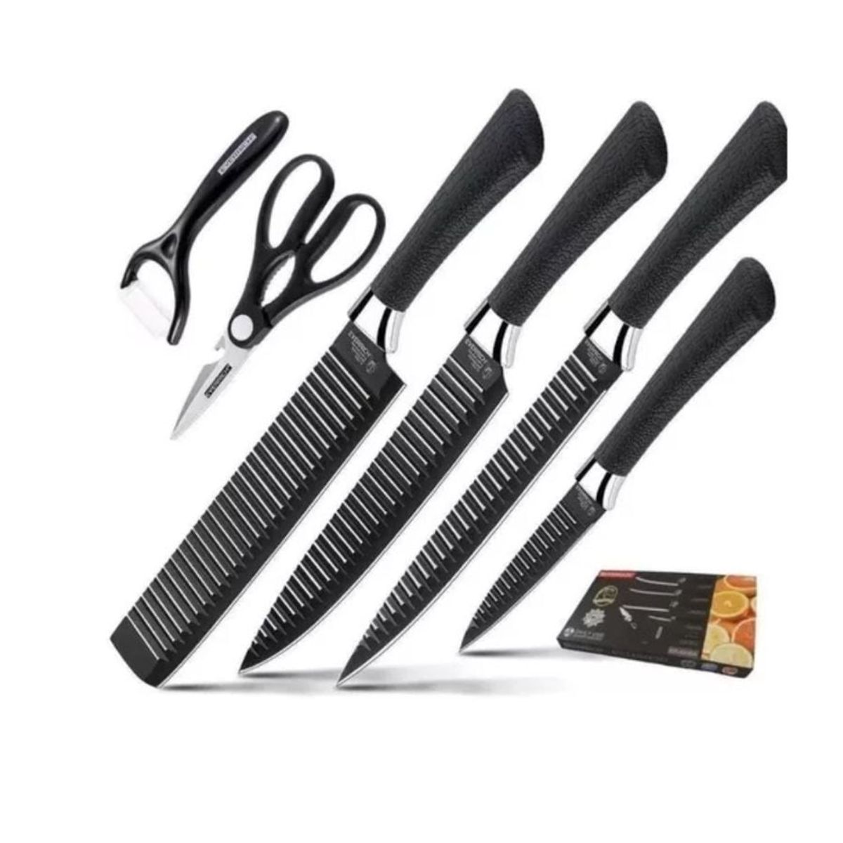 GENERICO - Set de Cuchillos de Cocina Profesionales de 6 Piezas - Hojas de Acero Inoxidable con Recubrimiento Antiadherente