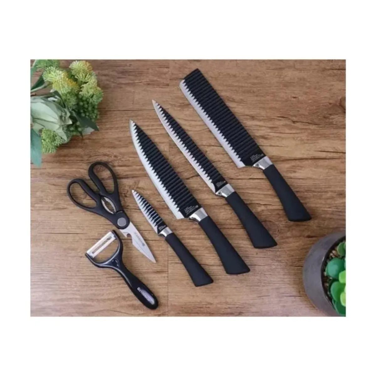 GENERICO - Set de Cuchillos de Cocina Profesionales de 6 Piezas - Hojas de Acero Inoxidable con Recubrimiento Antiadherente
