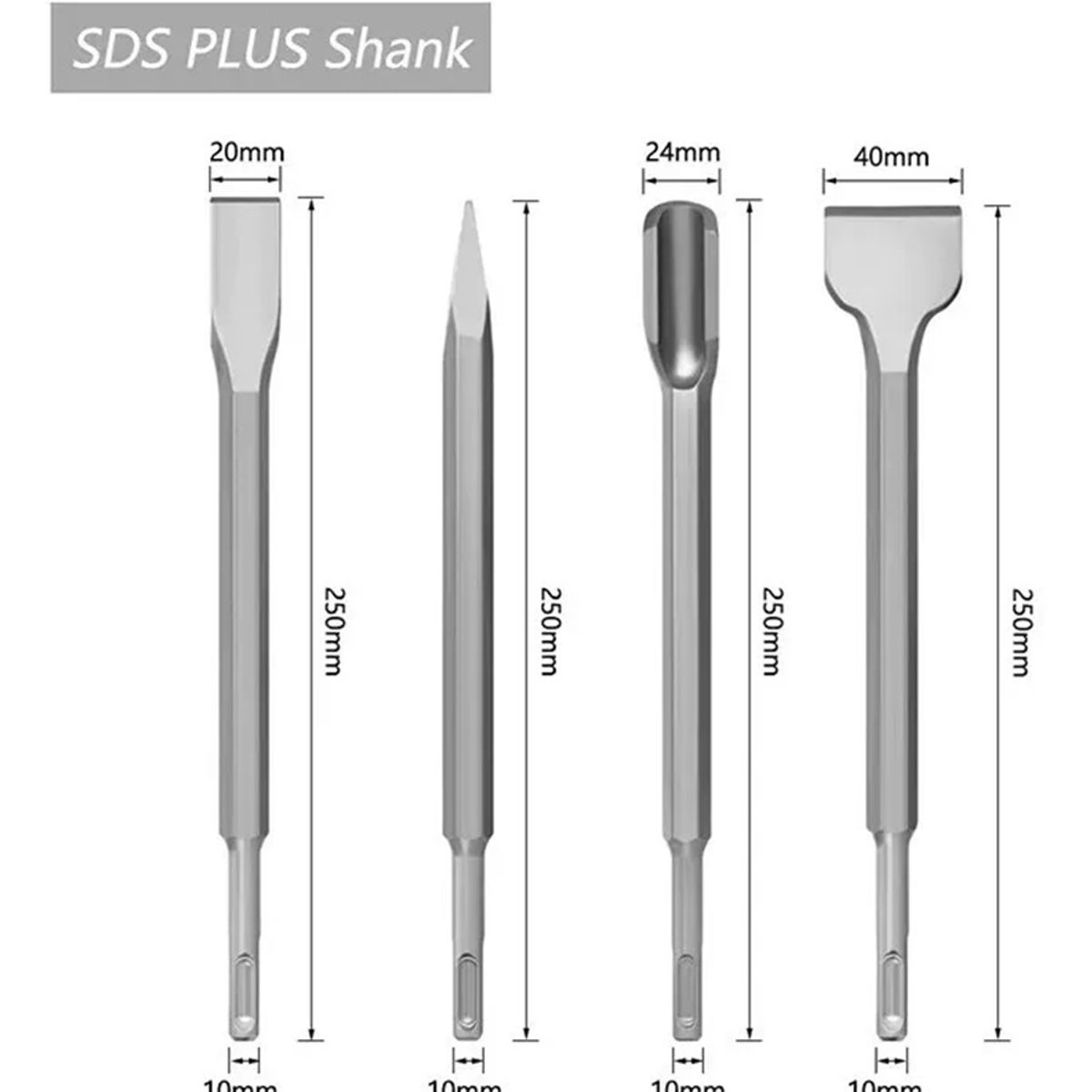 GENERICO - Set 4 Piezas Cincel Broca Rotomartillo