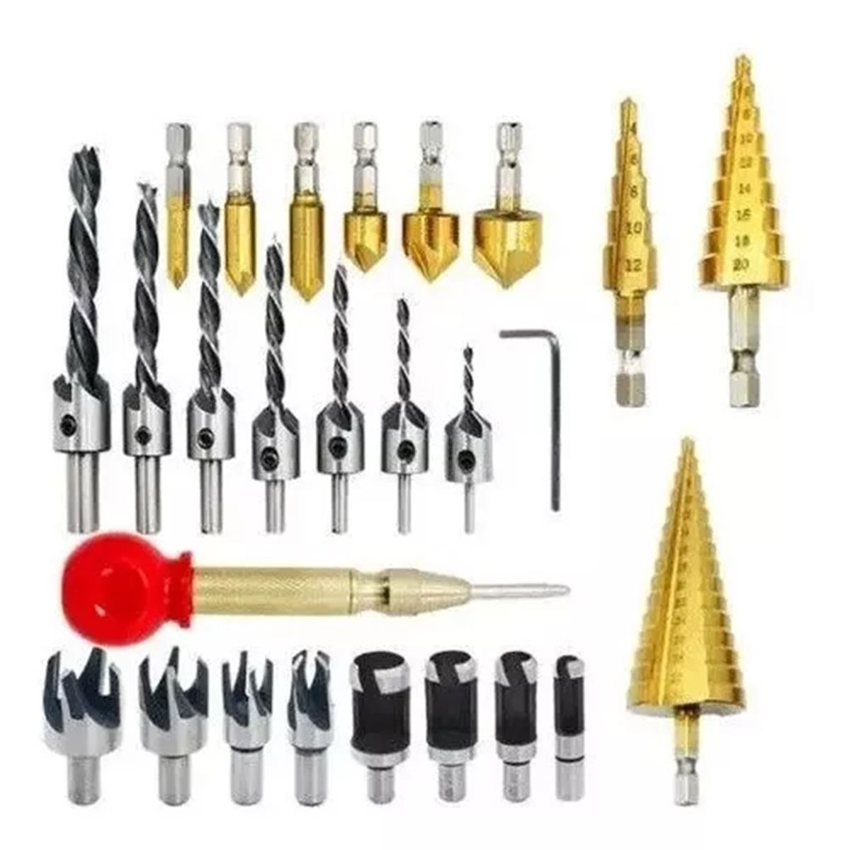 GENERICO - Set 26 Piezas Broca Perforación Avellanado Marcador Saca Bocado