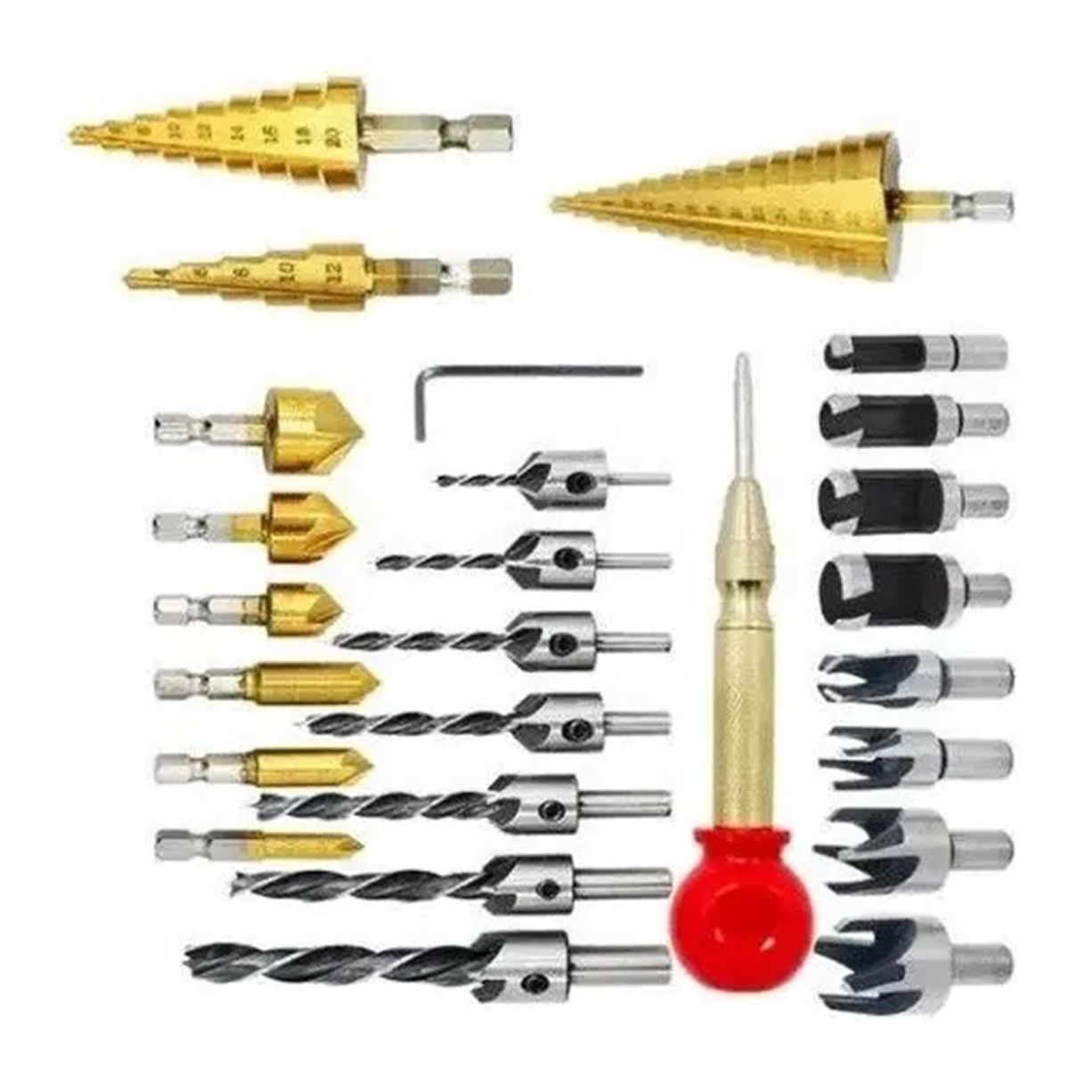 GENERICO - Set 26 Piezas Broca Perforación Avellanado Marcador Saca Bocado