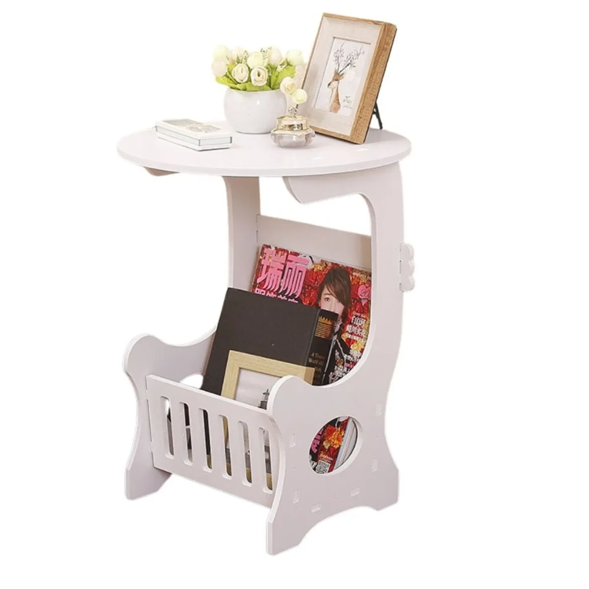 GENERICO - Mesa Auxiliar Dormitorio Living Con Cesta Revistera Multiuso