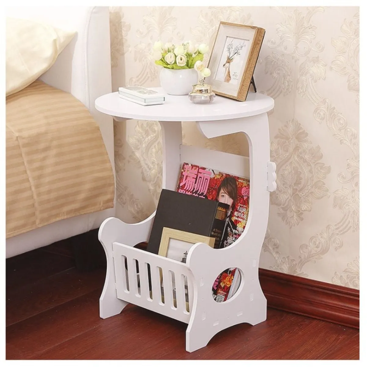 GENERICO - Mesa Auxiliar Dormitorio Living Con Cesta Revistera Multiuso