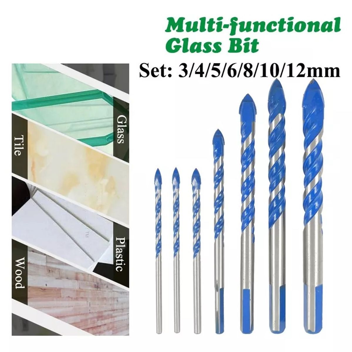 GENERICO - Set 7 Brocas Punta de Carburo Para Metal Concreto Vidrio Madera Mármol