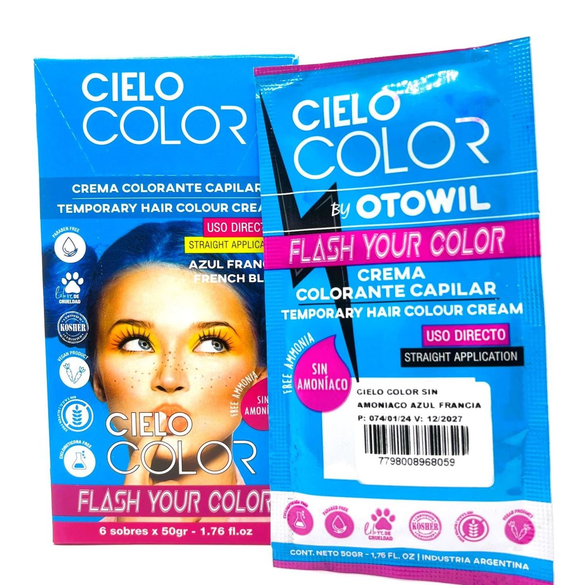 OTOWIL - Tinte Cielo Color Sin Amoniaco Tono AZUL FRANCIA - 50gr Otowil