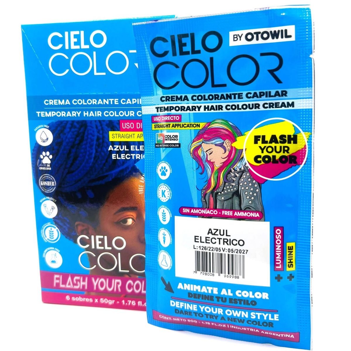 OTOWIL - Tinte Cielo Color Sin Amoniaco Tono AZUL ELECTRICO - 50gr Otowil