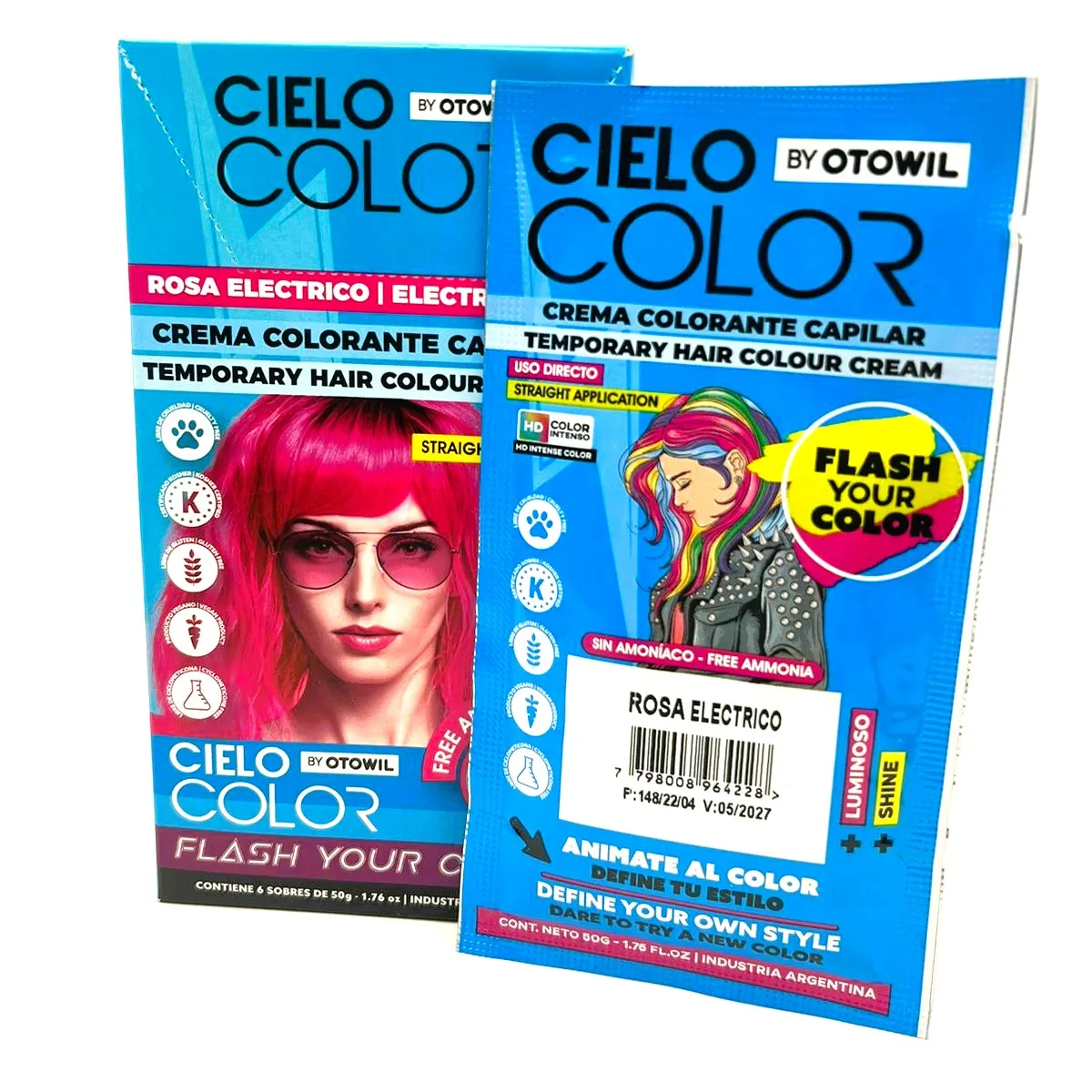 OTOWIL - Tinte Cielo Color Sin Amoniaco Tono ROSA ELECTRICO - 50gr Otowil