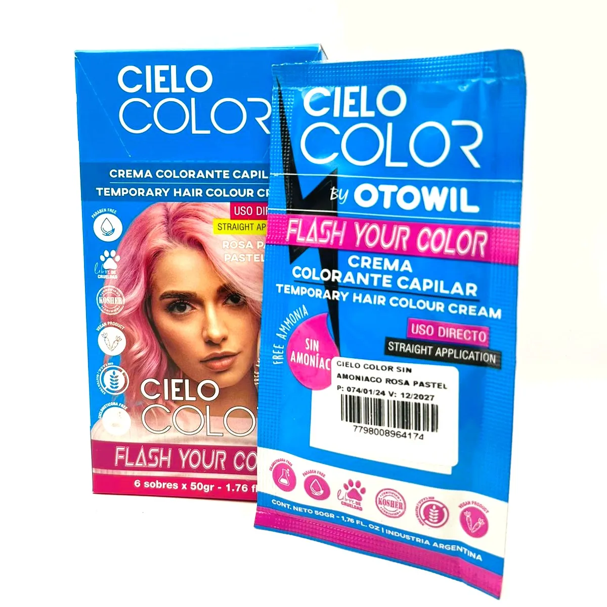 OTOWIL - Tinte Cielo Color Sin Amoniaco Tono ROSA PASTEL - 50gr Otowil