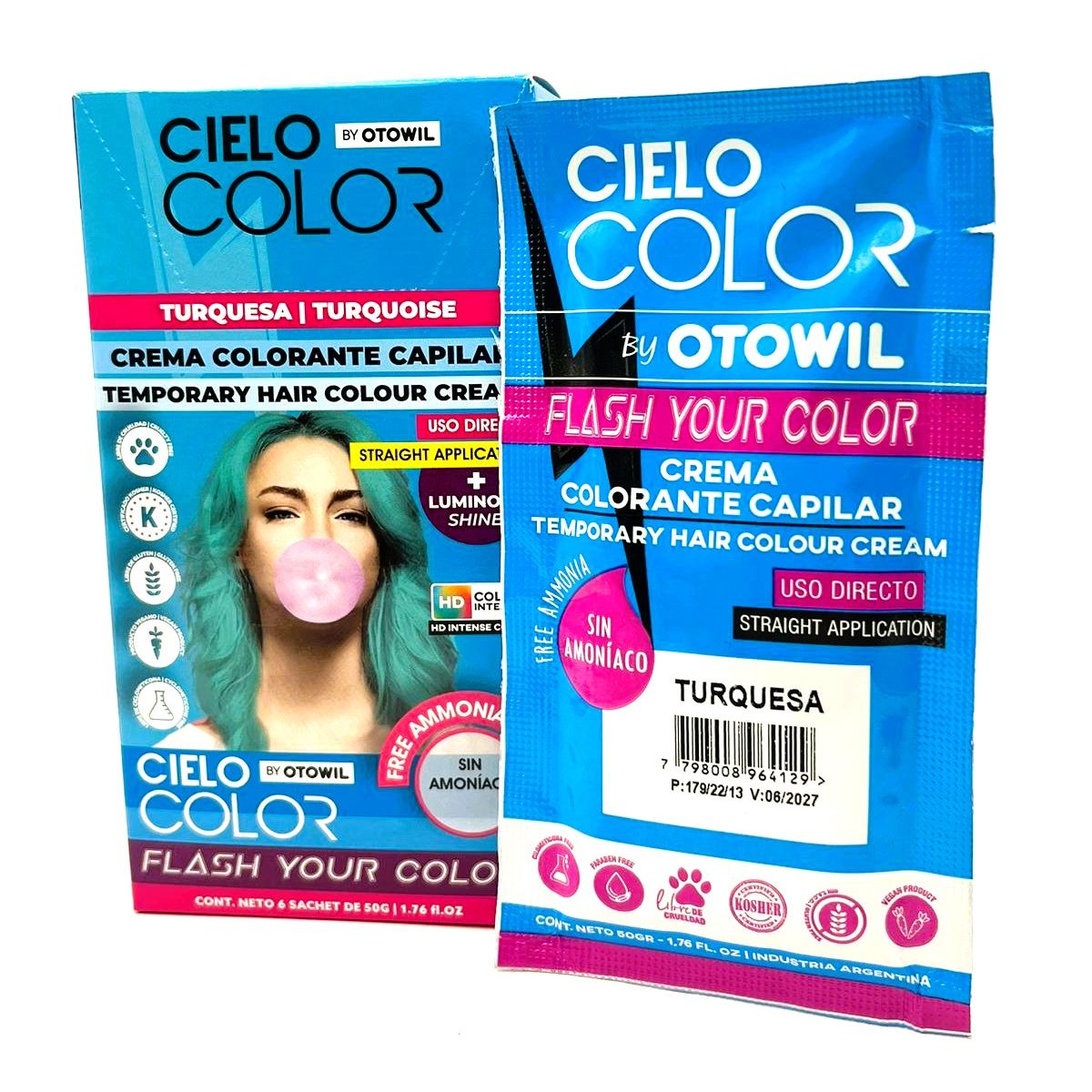 OTOWIL - Tinte Cielo Color Sin Amoniaco Tono TURQUESA - 50gr Otowil