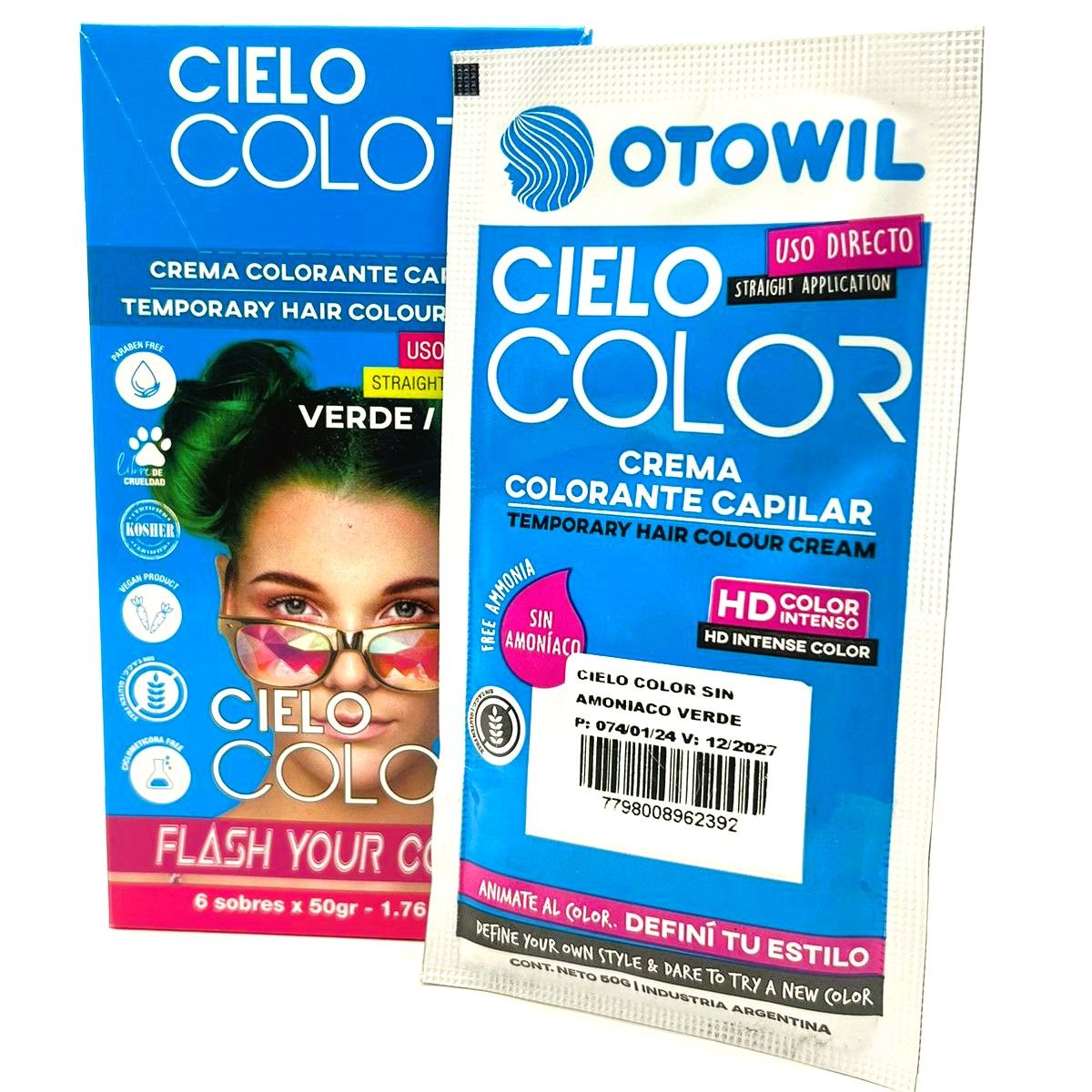 OTOWIL - Tinte Cielo Color Sin Amoniaco Tono VERDE - 50gr Otowil
