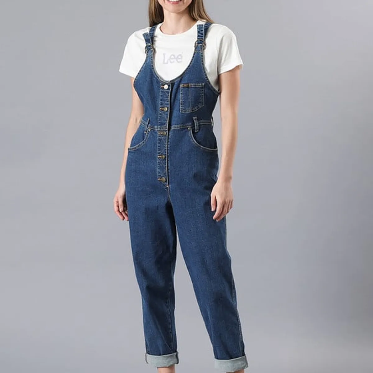 LEE - Jardinera Relaxed Fit Mom Bib Azul Medio