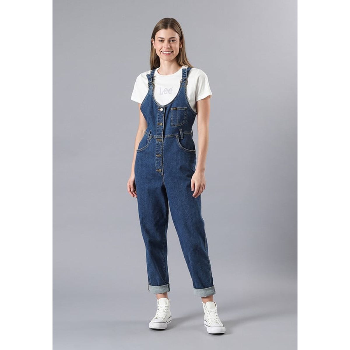 LEE - Jardinera Relaxed Fit Mom Bib Azul Medio