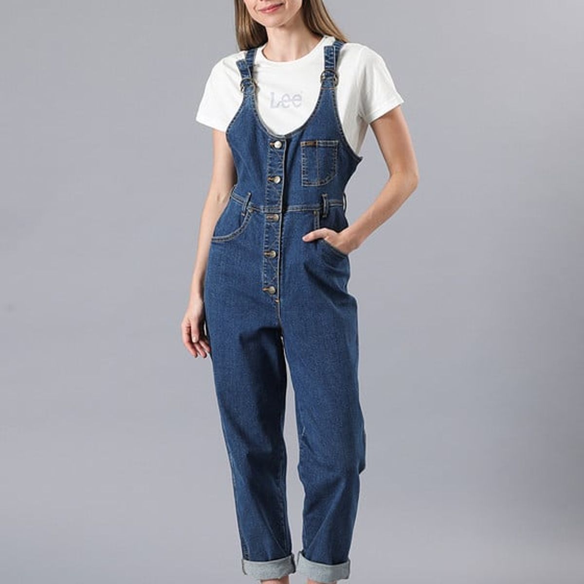 LEE - Jardinera Relaxed Fit Mom Bib Azul Medio