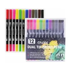 GENERICO - Set De 12 Marcadores Dual Punta Pincel Colors