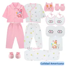 JUMP KIDS - Set 18 Piezas Ajuar Rosa Niña bebe 0 a 3 Meses 100% Algodón