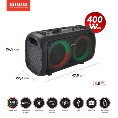 Imagen 2 del producto Parlante Bluetooth Portátil 40w Led Usb Aux Fm Aw-poh35