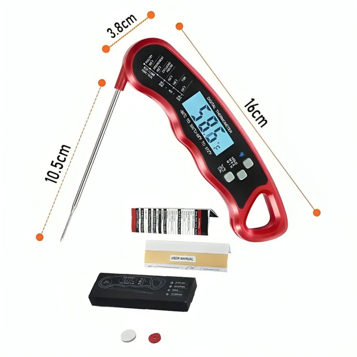 OEM - Termometro Digital Cocina Carnes Liquidos Aceite Plegable