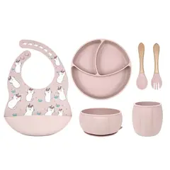 GENERICO - Set Alimentación Para Bebé Silicona Libre Bpa Rosa Claro