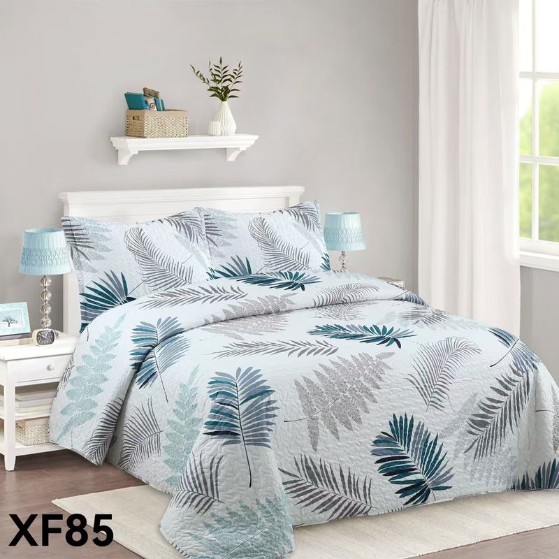 GENERICO - Cubrecama Quilt Verano 2 Plazas - Blanco Hojas Silvestre XF85