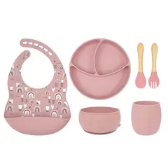 GENERICO - Set Alimentación Para Bebé Silicona Libre Bpa Rosa