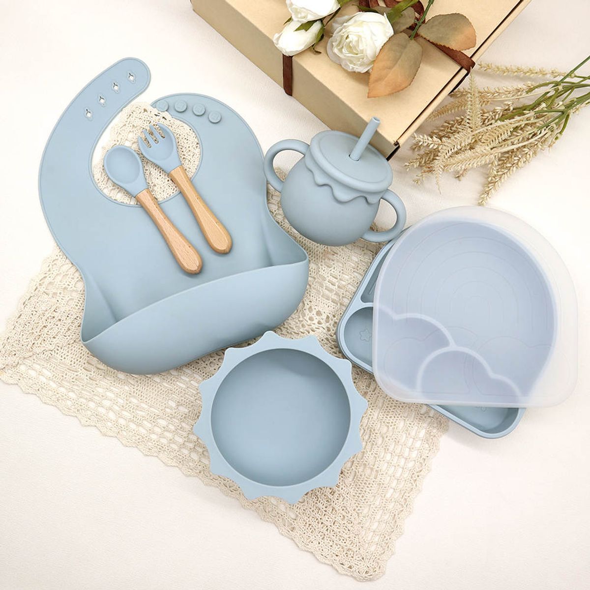 GENERICO - Set Alimentación Para Bebé Silicona Libre Bpa Sky Azul