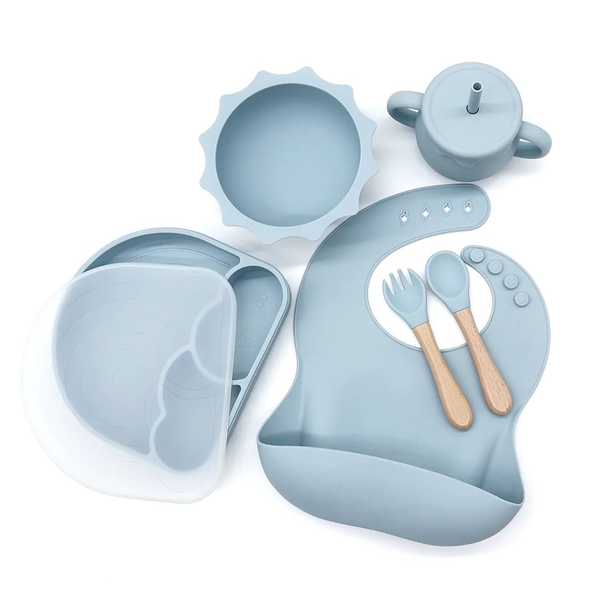 GENERICO - Set Alimentación Para Bebé Silicona Libre Bpa Sky Azul