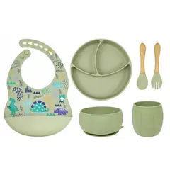 GENERICO - Set Alimentación Para Bebé Silicona Libre Bpa Verde