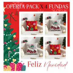 COMPRAPO - Set X 4 Fundas Cojín Navidad Bordadas Mod Guantes y Esferas 45x45 Cm.