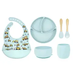 GENERICO - Set Alimentación Para Bebé Silicona Libre Bpa Azul Claro