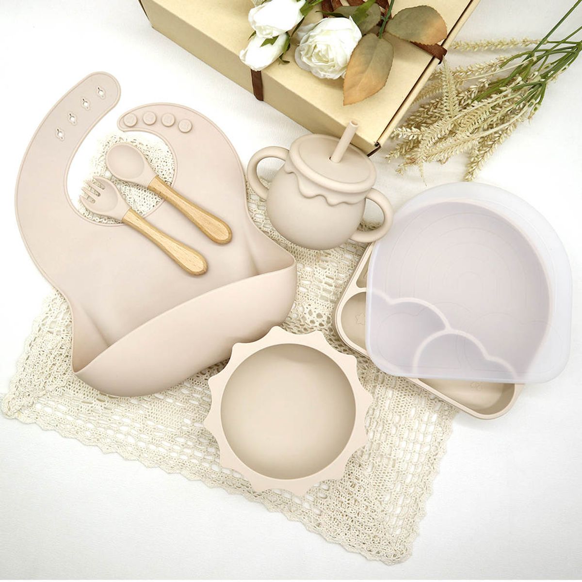 GENERICO - Set Alimentación Para Bebé Silicona Libre Bpa Sky Beige