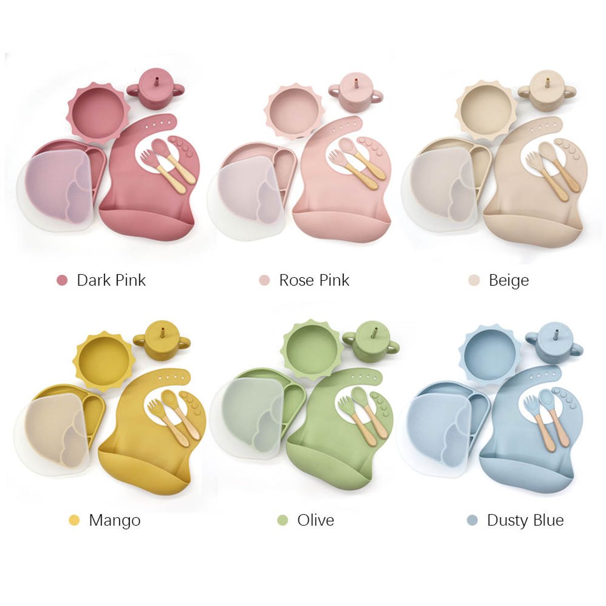 GENERICO - Set Alimentación Para Bebé Silicona Libre Bpa Sky Beige