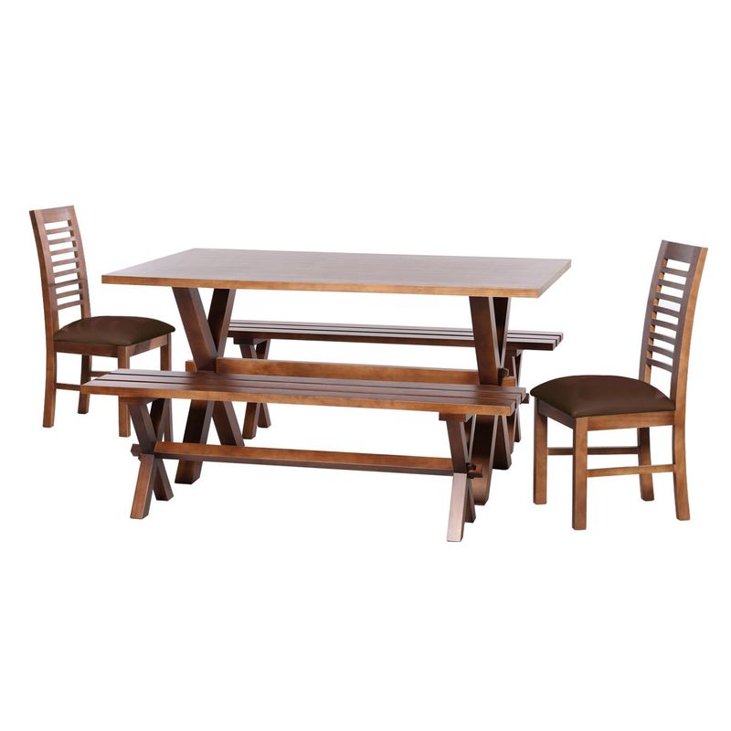 LATAM HOME - Juego De Comedor Sevilla 2 Sillas Salamanca + 2 Bancas PU Chocolate