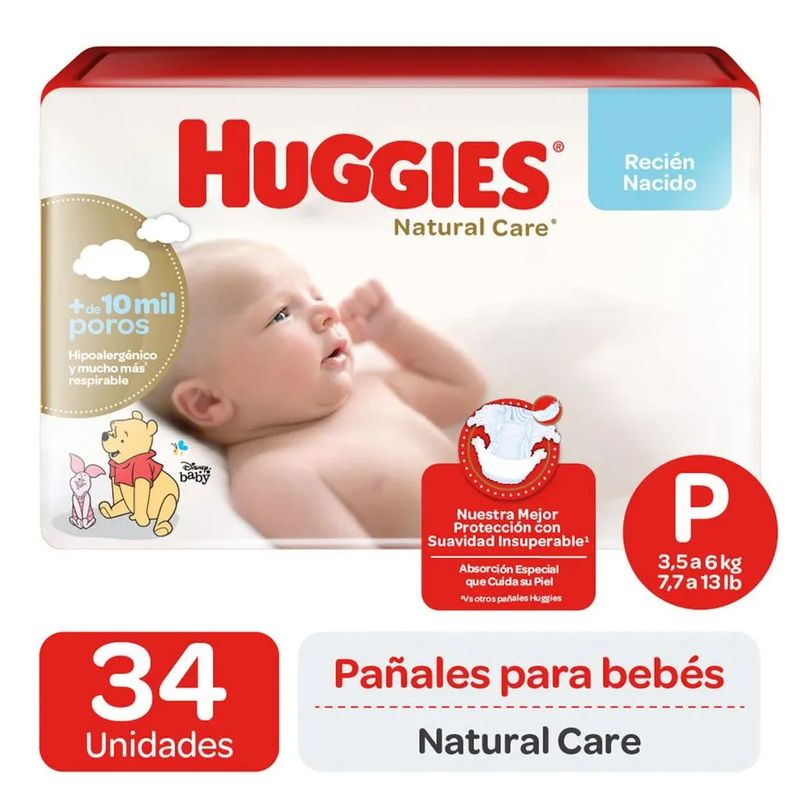 HUGGIES - Pañales Huggies Natural Care P 2 X 34 unidades