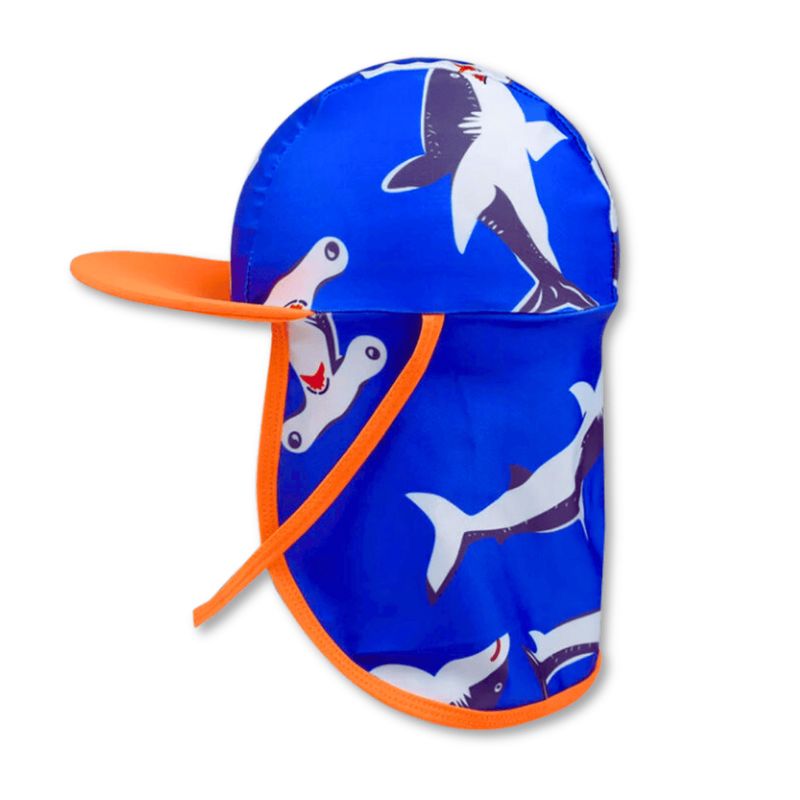 JUMP KIDS - Gorro para el Sol Solapas Protección UV Niño de 1a10 Años Azul Tiburon