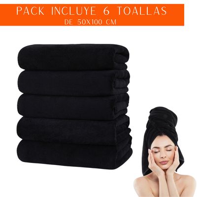Imagen 2 del producto Pack 6 Toalla Negra Peluqueria Hotel Barberia Spa Gym 50x100