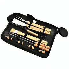OEM - Set Parrillero 10 Herramientas Con Bolso Para Asados