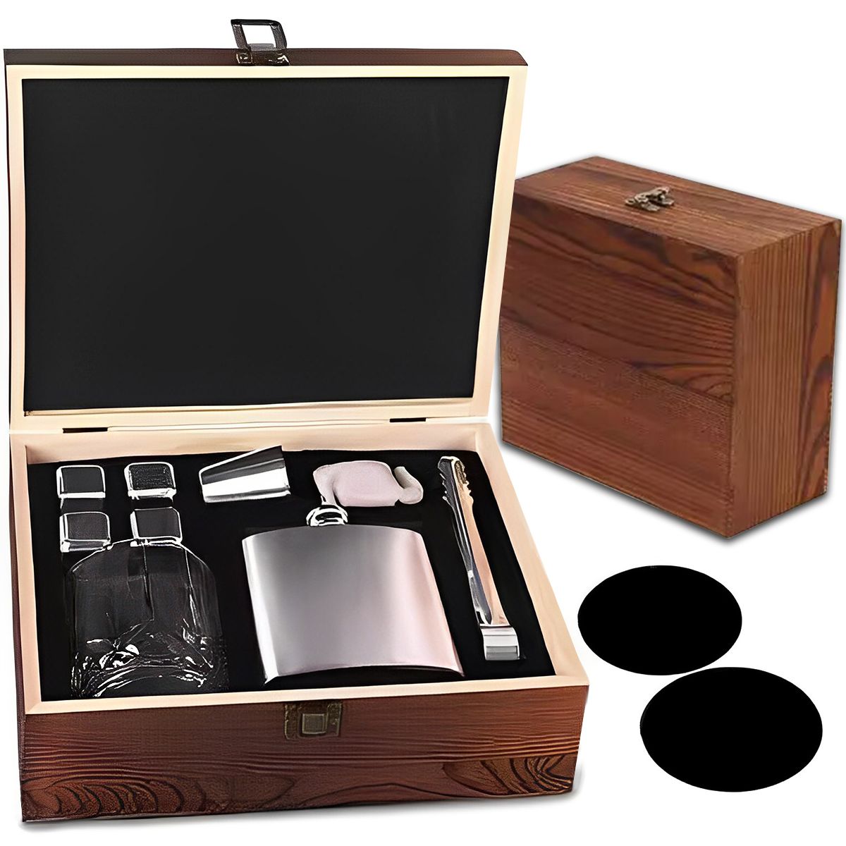 TOLVA - Set petaca con vaso y hielo en caja madera