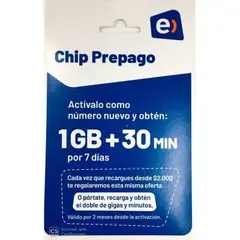 ENTEL - PACK 50 CHIP 1GB + 30 MINUTOS