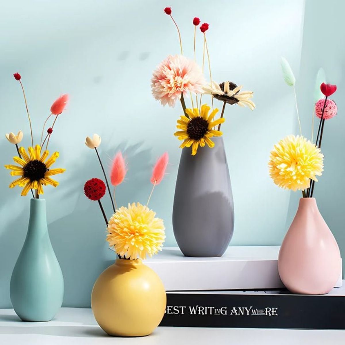 CRUSEC - Set 4 Floreros Estilo Nórdico De Ceramica