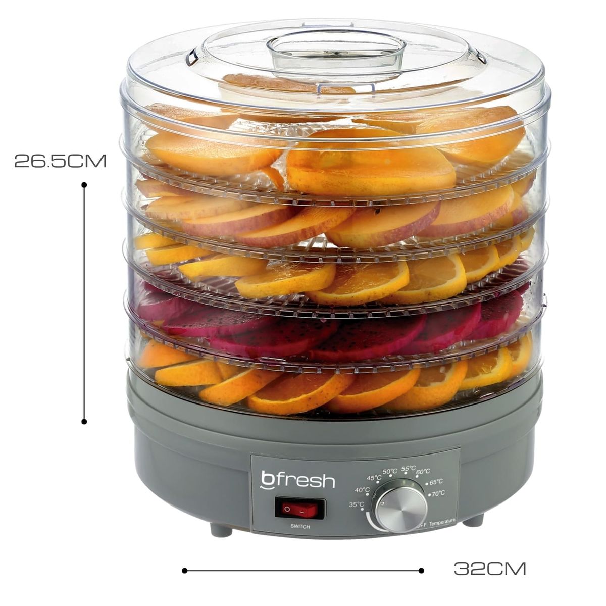 B FRESH - Deshidratador de frutas y alimentos Dry Fit Gris