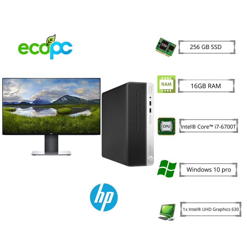 HP - PC HP ProDesk 400 G4 SFF i7-6700T 3,40 GHZ / 16 GB / 256GB SSD/Monitor DELL E2420H