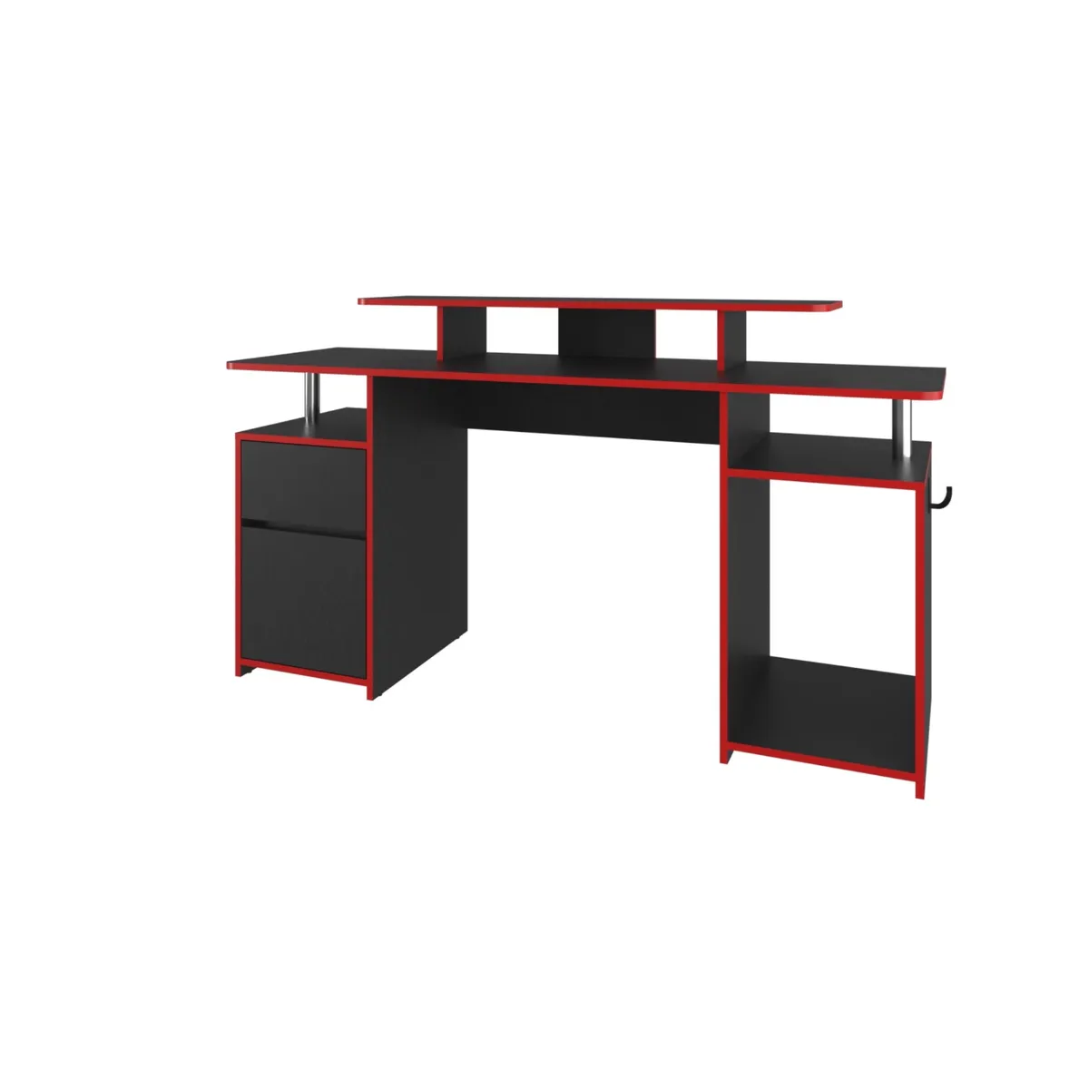 FMFURNITURE - Escritorio Gamer 1 Puerta 1 Cajon Fm 054N Negro Y Rojo