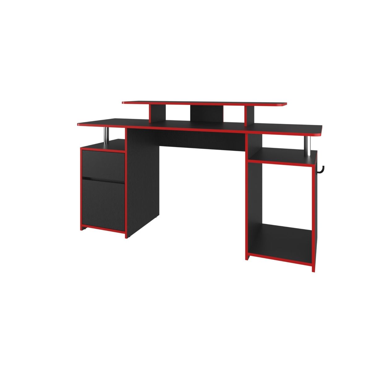FMFURNITURE - Escritorio Gamer 1 Puerta 1 Cajon Fm 054N Negro Y Rojo