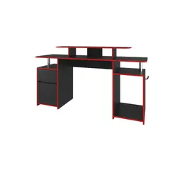 FMFURNITURE - Escritorio Gamer 1 Puerta 1 Cajon Fm 054N Negro Y Rojo